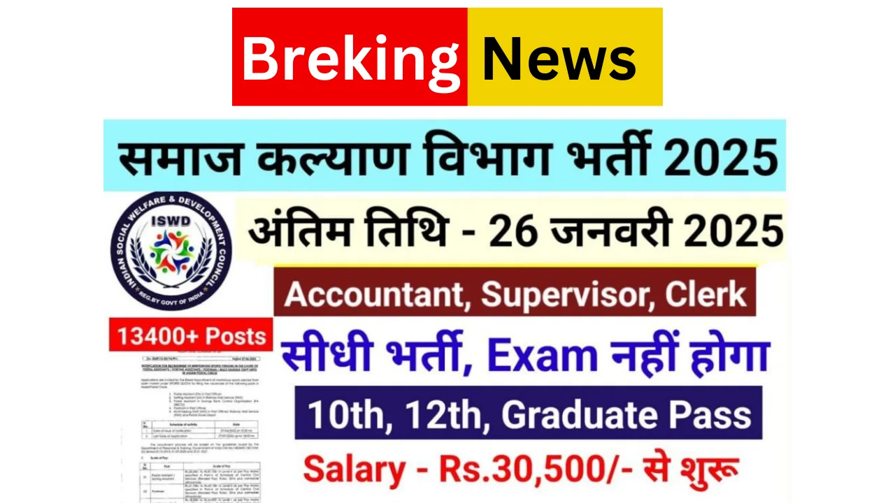 Social welfare department recruitment 2024 समाज कल्याण विभाग भर्ती, आवेदन प्रक्रिया शुरू